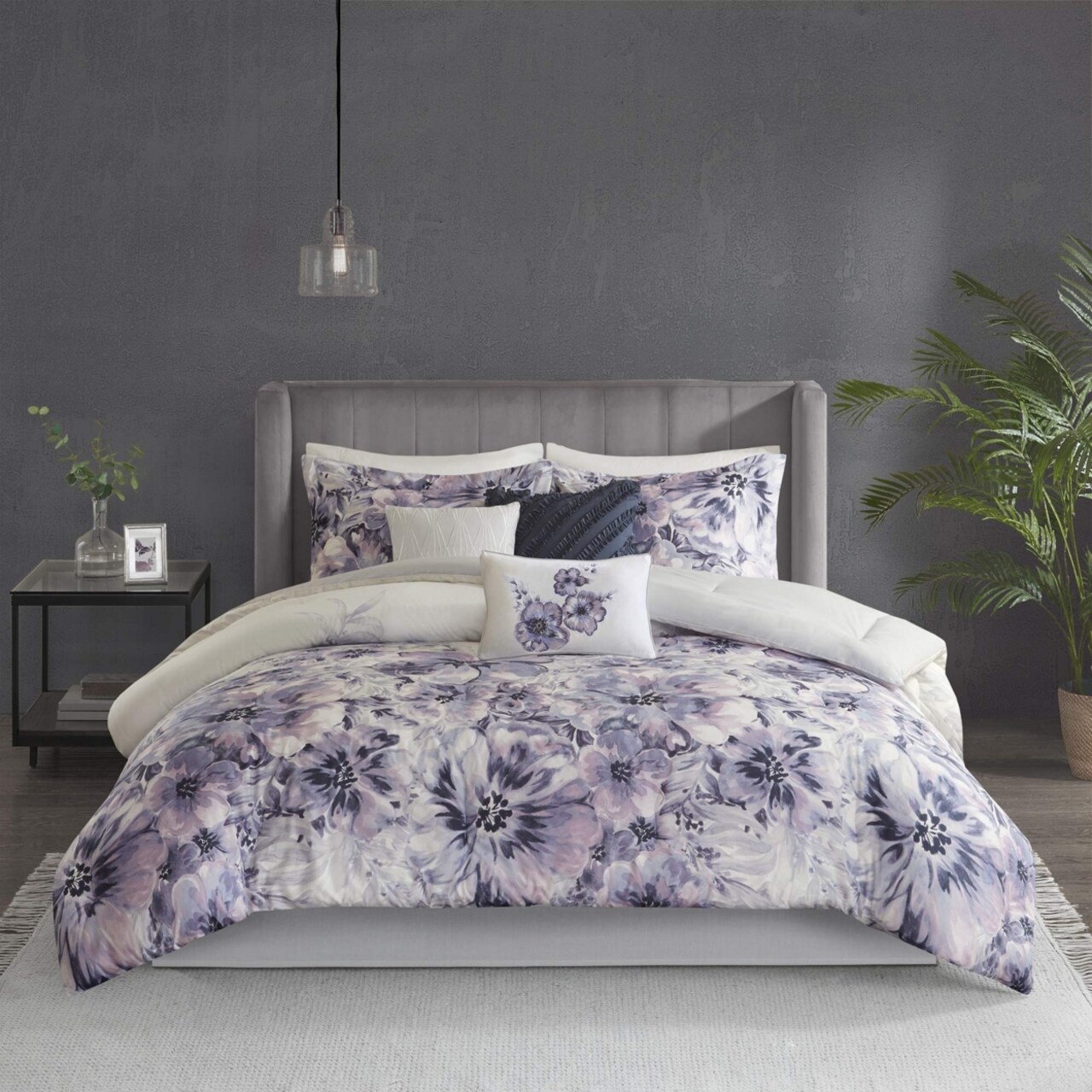 Madison Park Enza 7 Piece Cotton Printed Comforter Set Purple Cal King